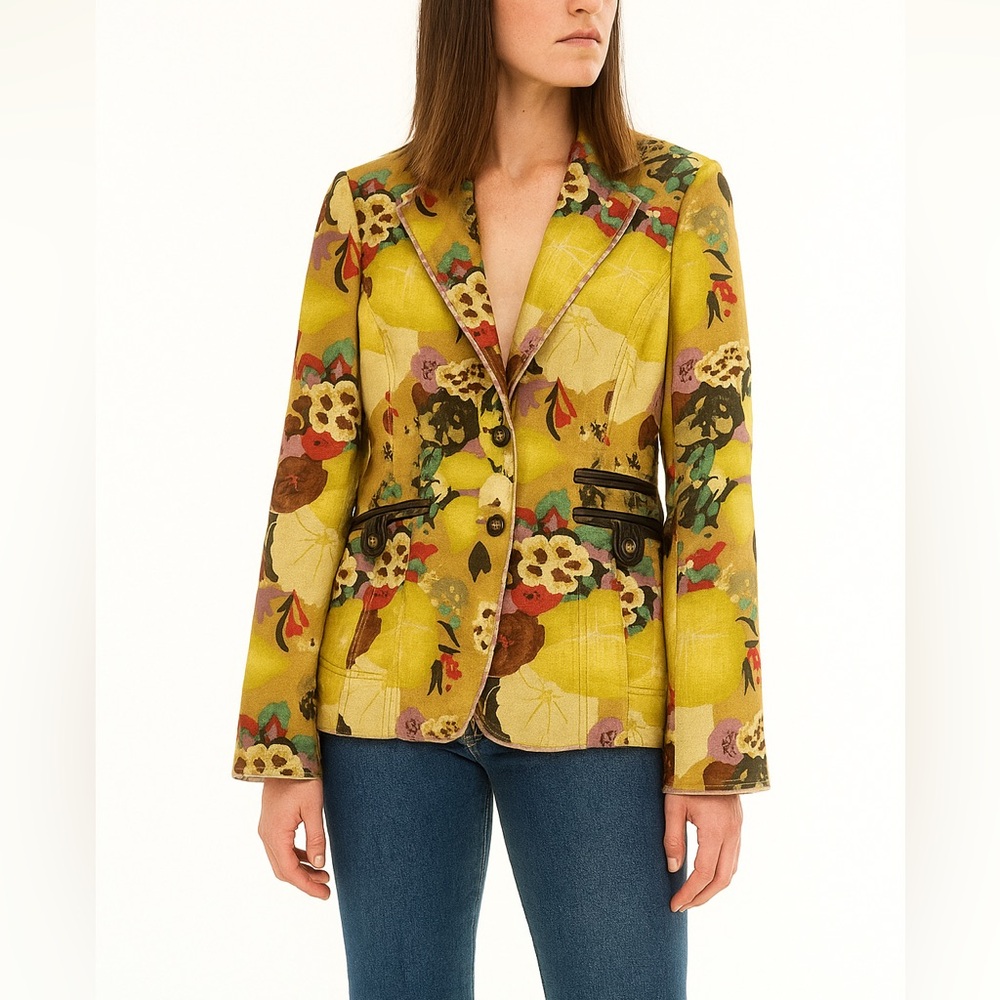 Etro Milano Vintage Linen Floral Blazer Size 44 Designer Artsy